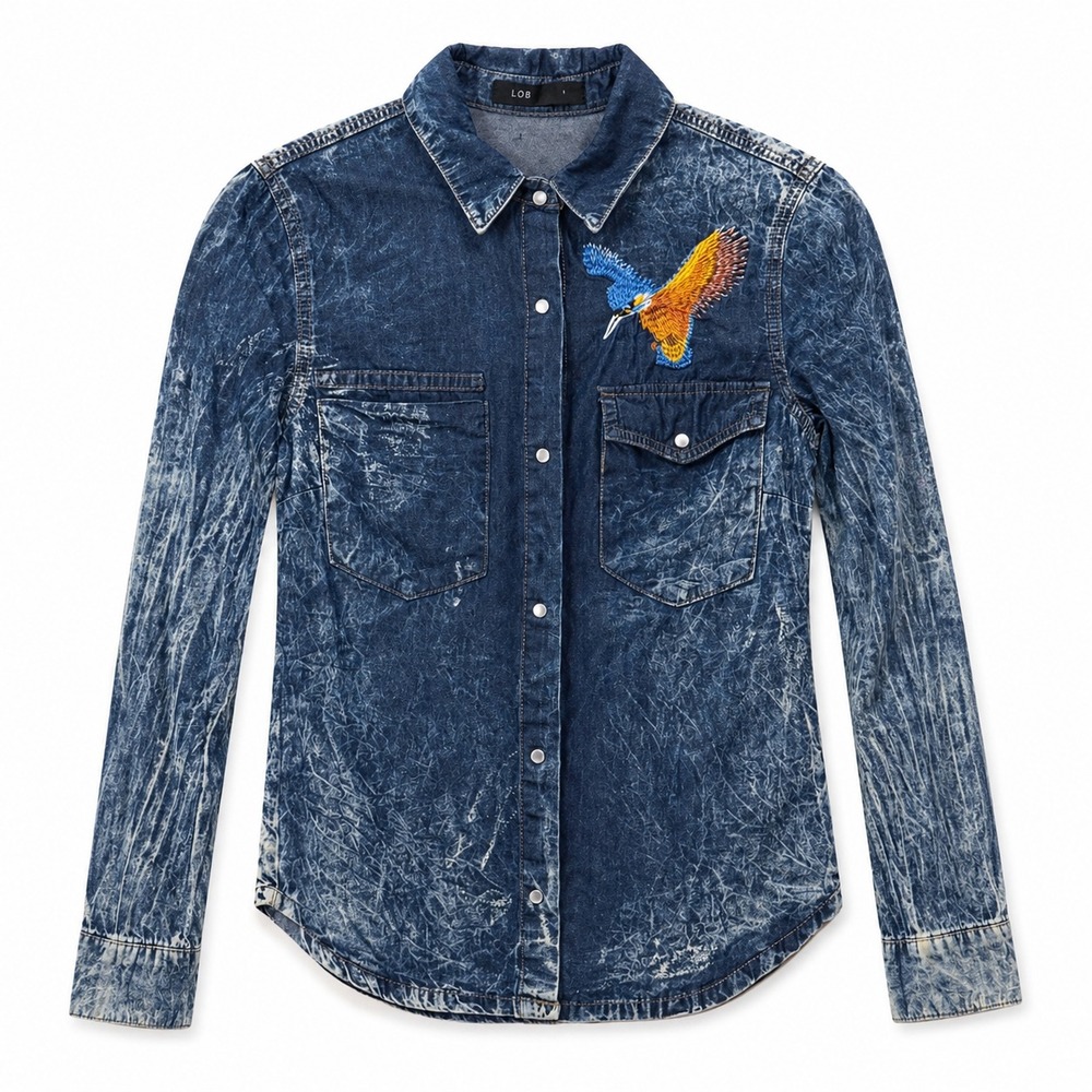 Y2K Indie Sleaze Denim Shirt Women Small Westerncore Grunge Street Style Chic